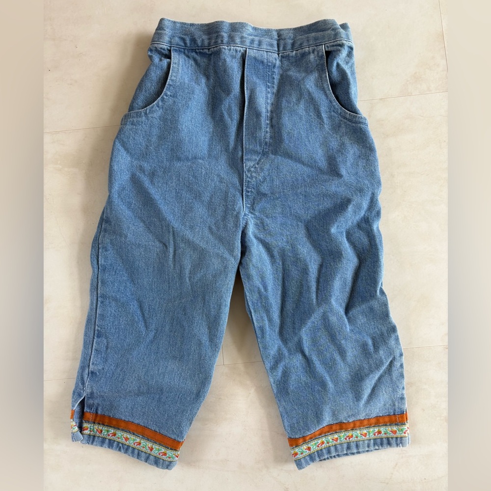 Sweet Innocence- Girls Pull-On Denim Paper-bag Pants Size 6x Ribbon Cuffed Jeans